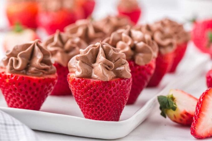 Chocolate Cheesecake Strawberries on a white plate