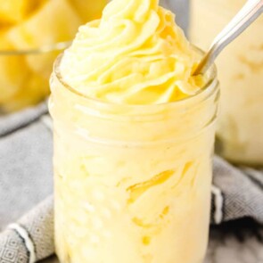 Dole Whip Disney served in mason jar with spoon