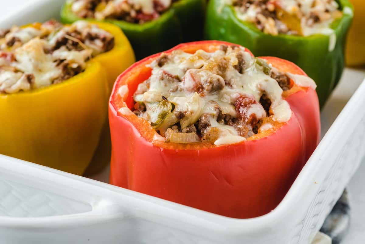 stuffed peppers in a pan