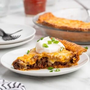 a slice of taco pie on the plate.