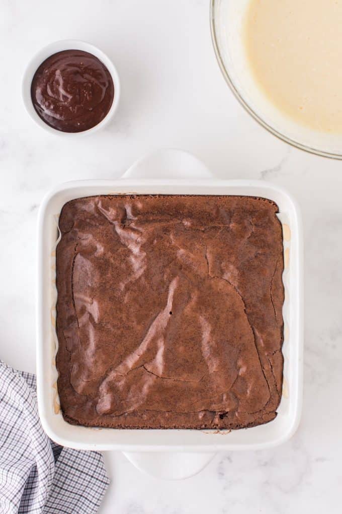 brownie batter in a baking pan