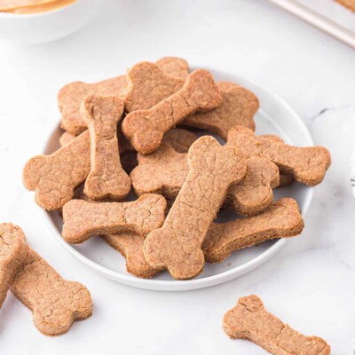 peanut butter dog treats on a plate.