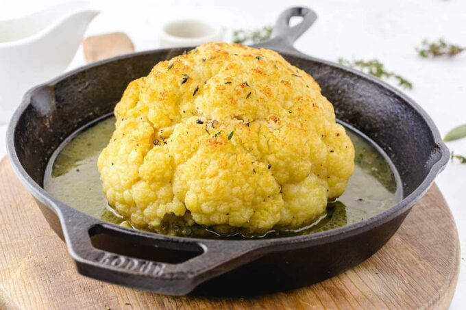 whole cauliflower in the pan