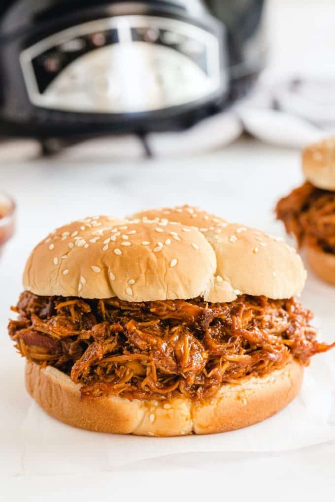 slow cooker pulled bbq chicken hero image