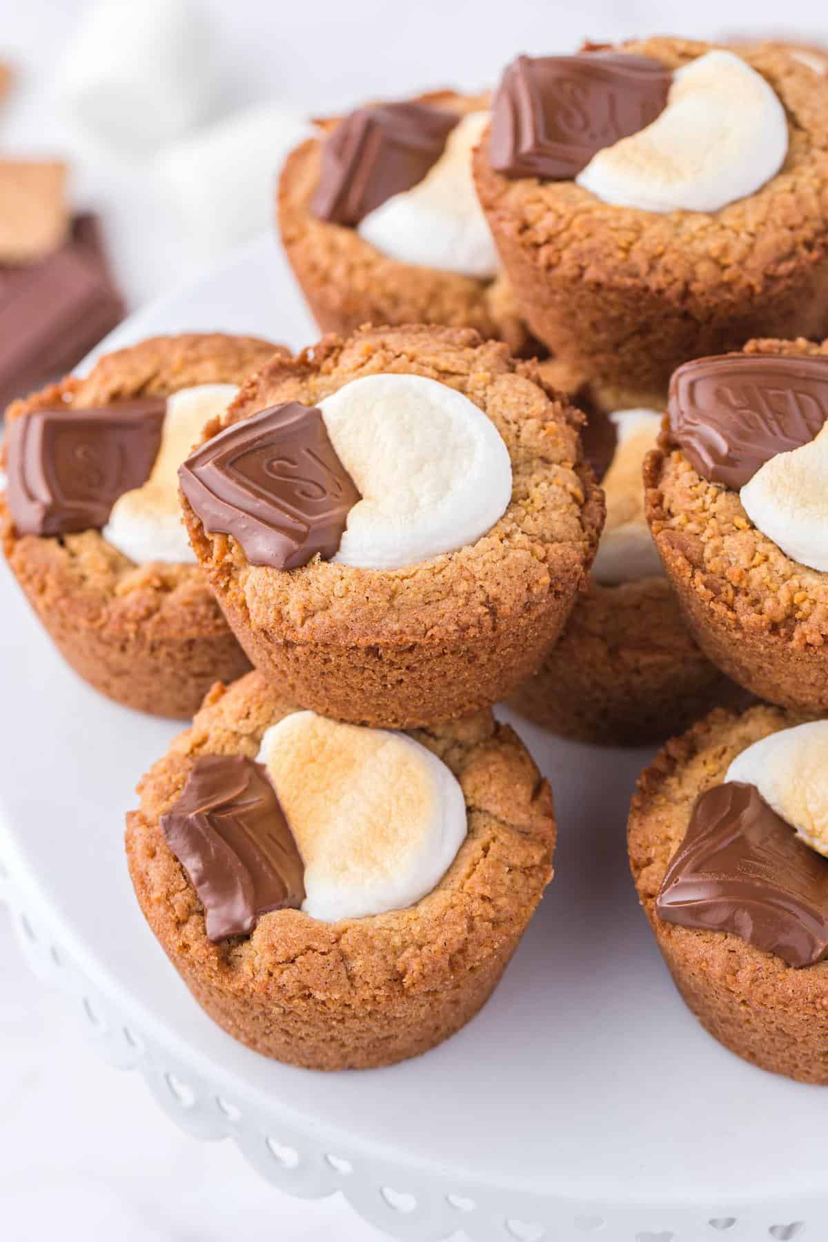 smores cookie cups stacked