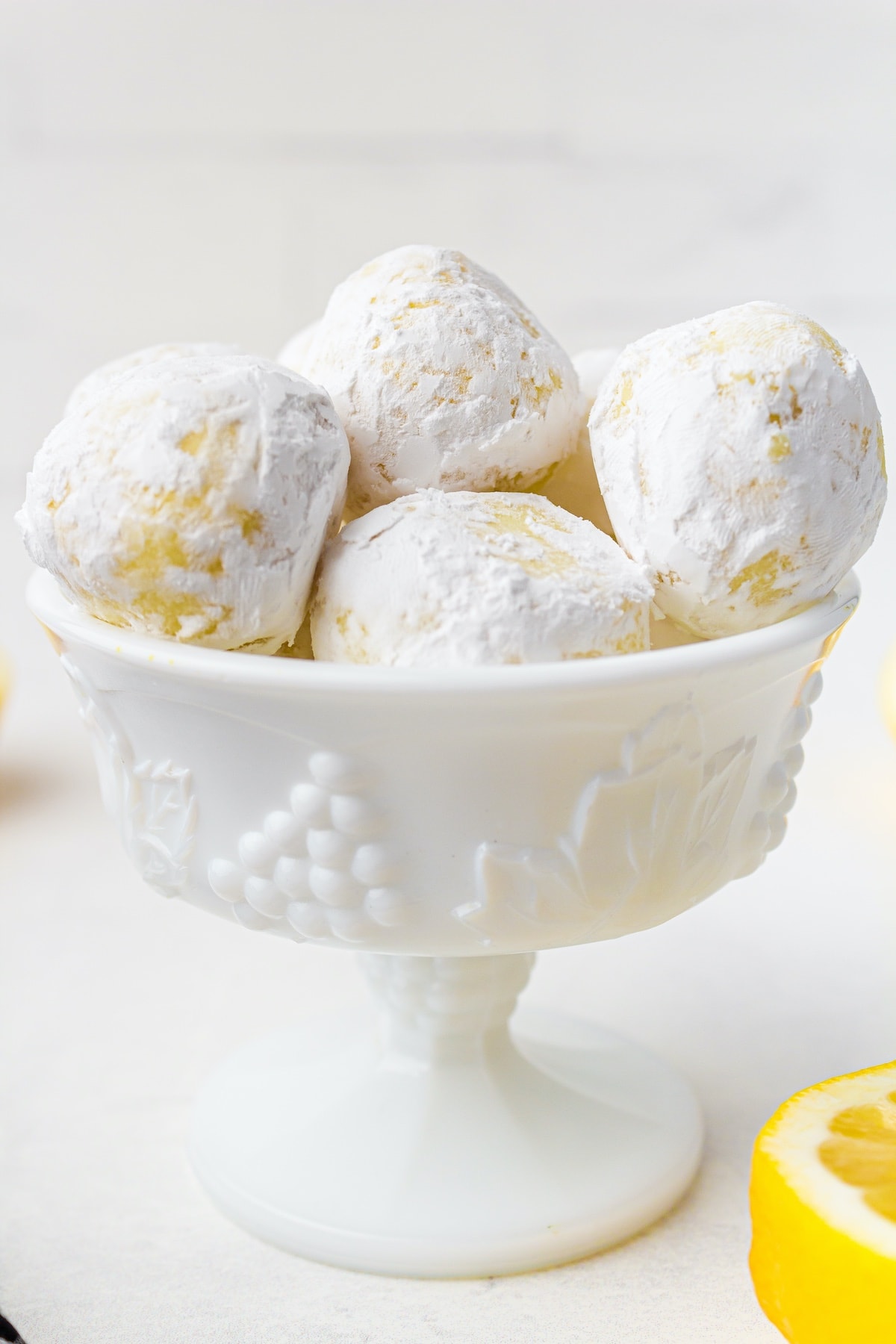 white chocolate lemon truffles in a bowl