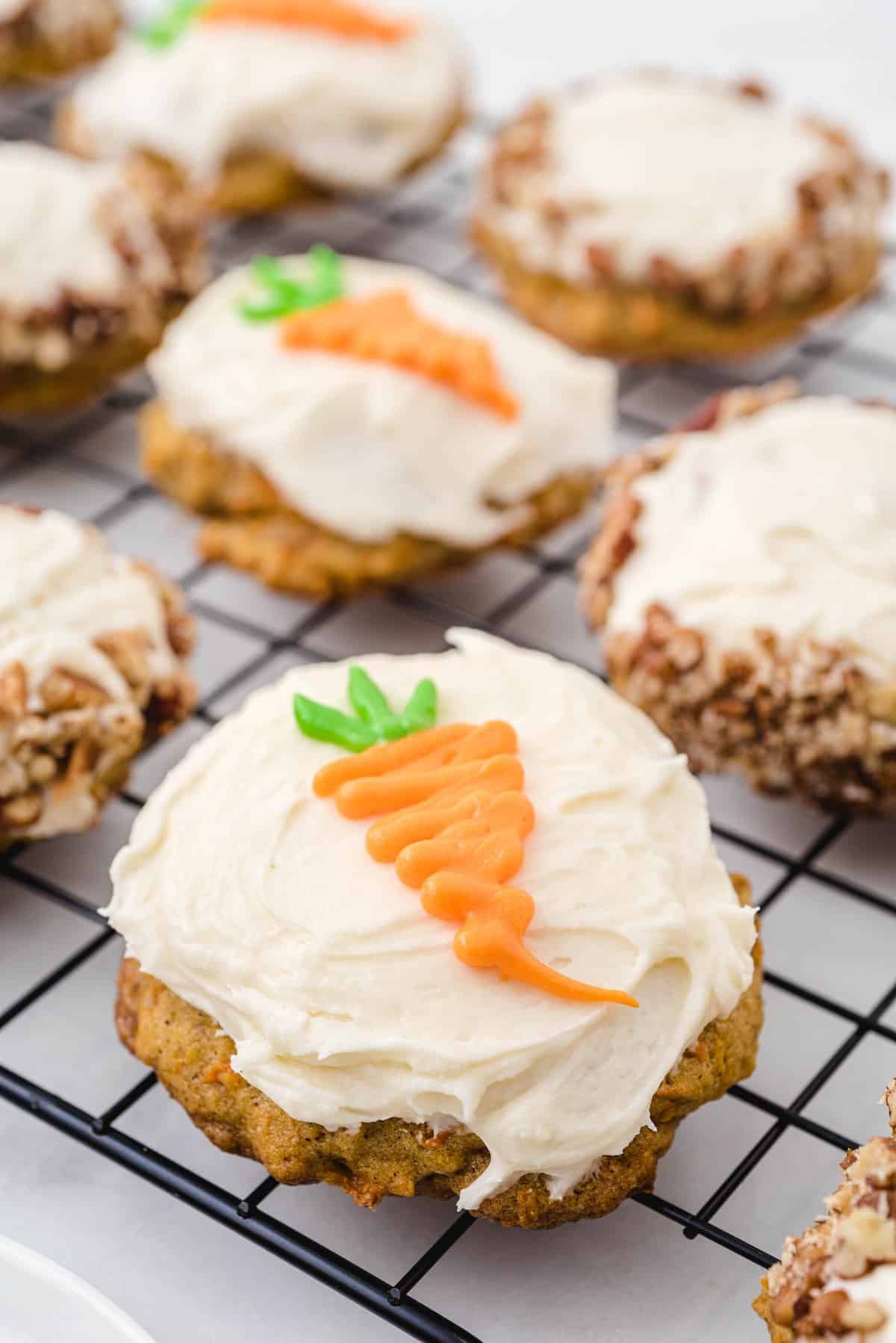 carrot cake cookies decorated with carrot