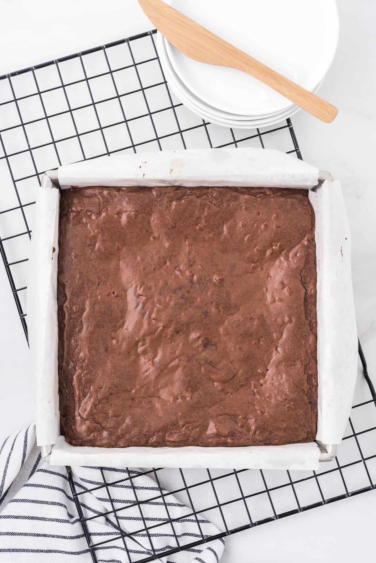 cooked coconut stuffed brownies in baking dish