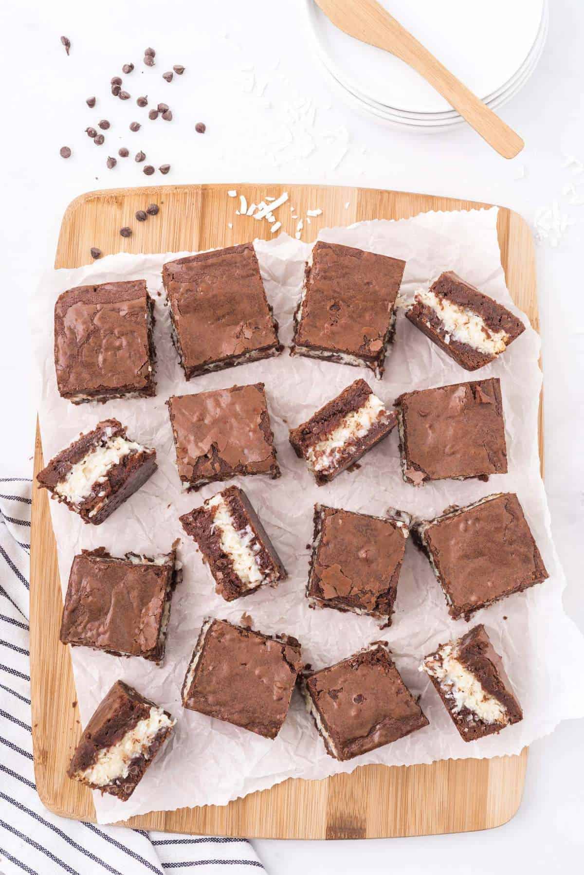 squares of coconut stuffed brownies