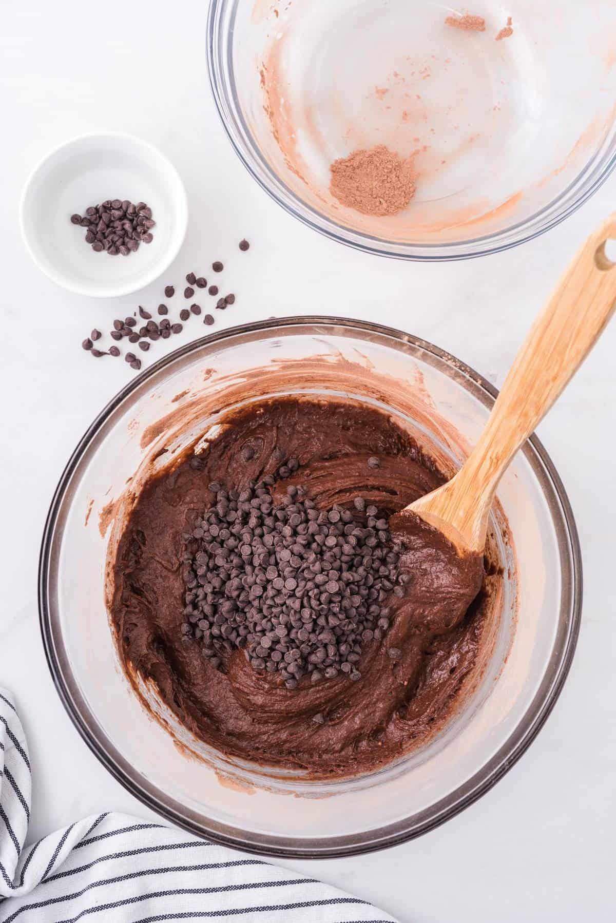 pour in the chocolate chips into the mixture