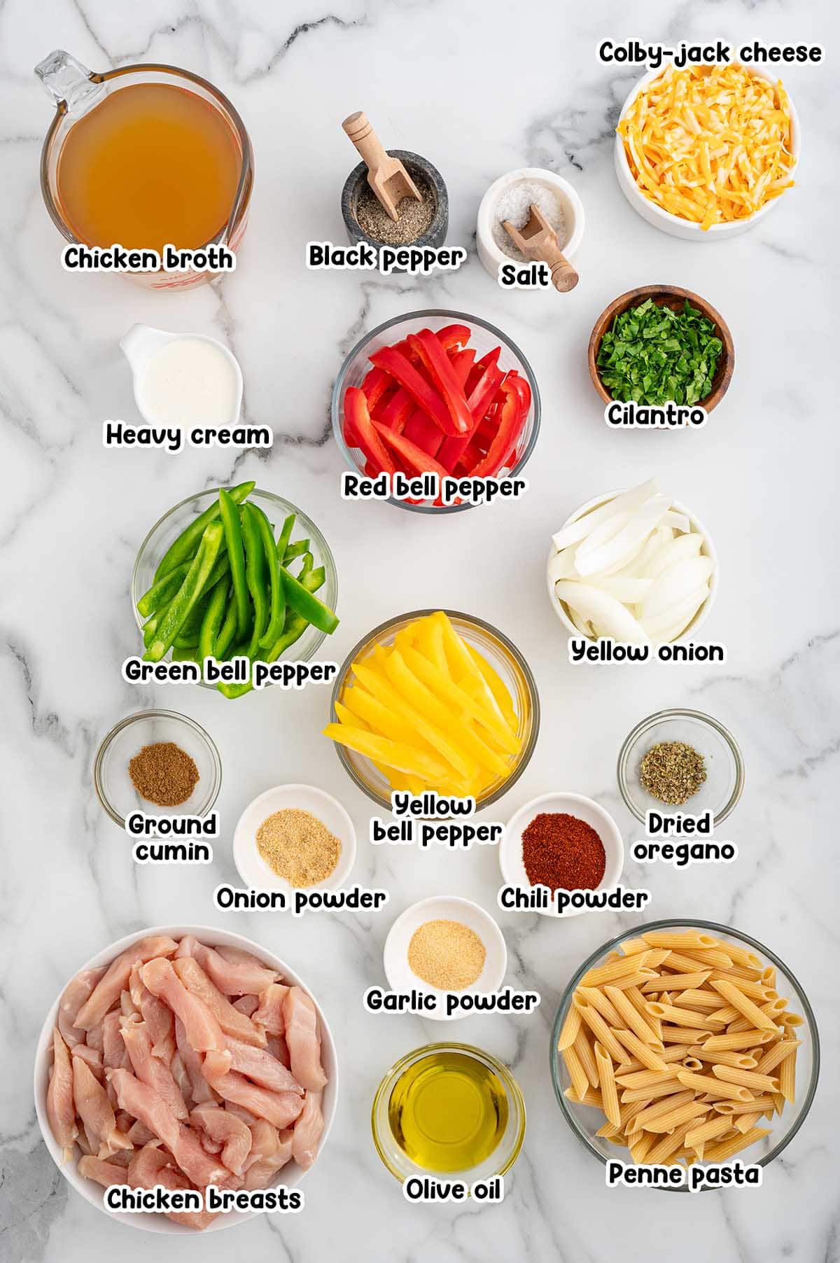 One Pot Chicken Fajita Pasta ingredients.