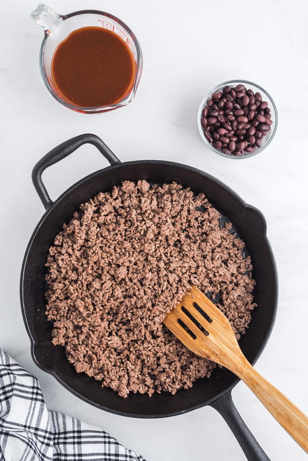 ground beef in a large frying pan