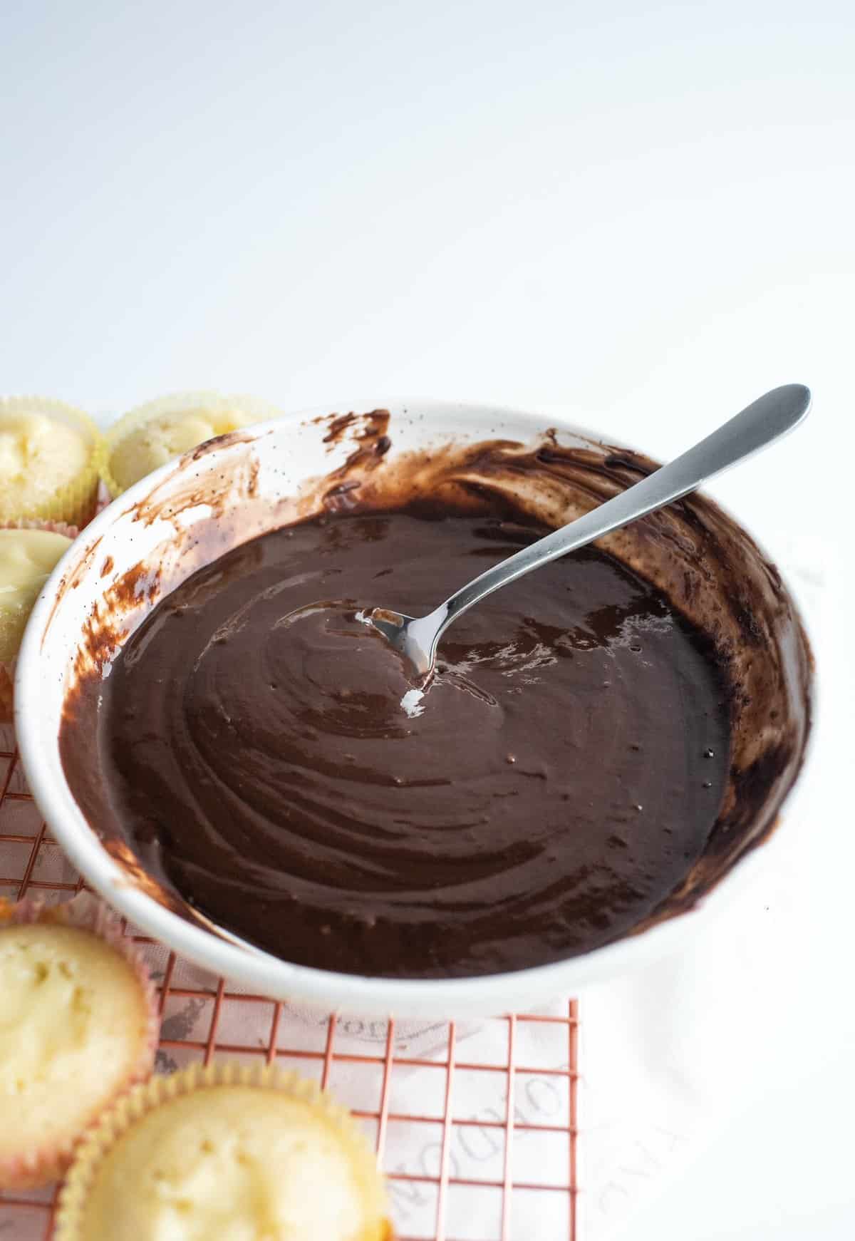 melted chocolate chips in a bowl
