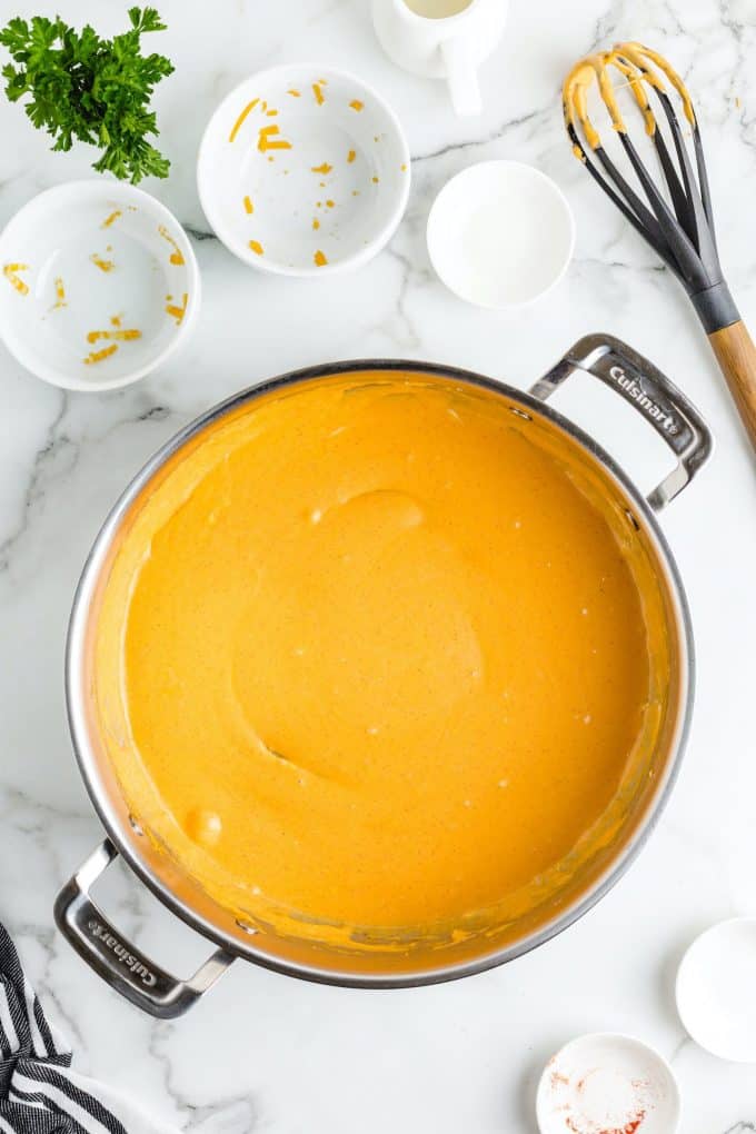 melted cheese in a pan