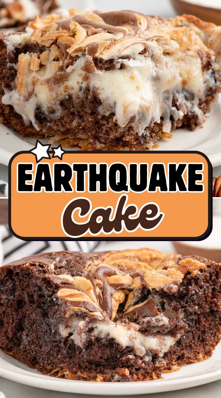 A slice of Earthquake Cake on a plate