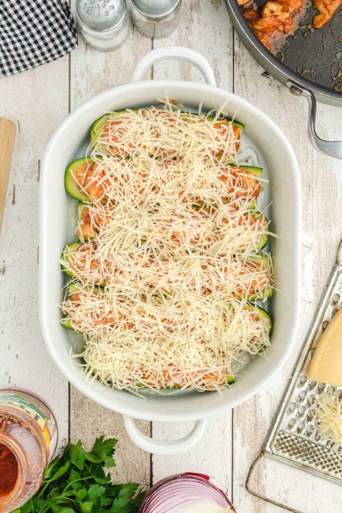 cheese on top of the zucchini