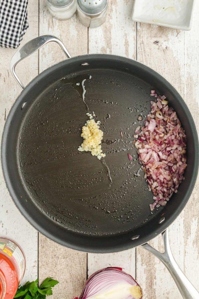 onion and garlic on a pan