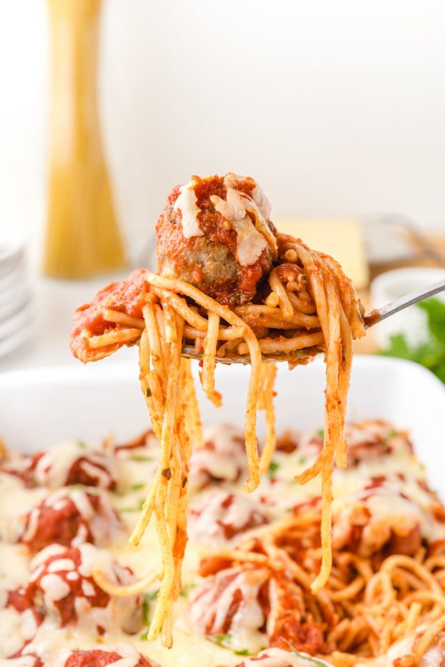 Baked Spaghetti and Meatballs - Princess Pinky Girl