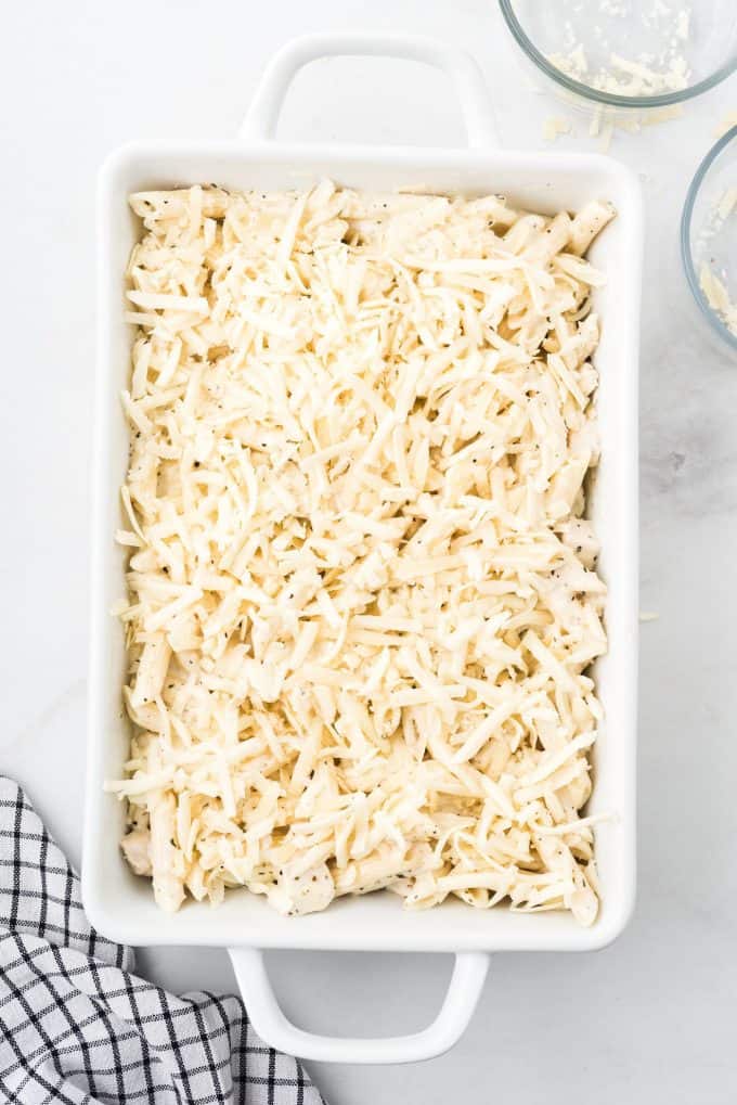 top with the remaining mozzarella and parmesan cheese