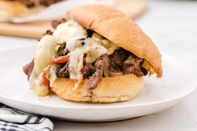 crockpot philly cheesesteak on a plate
