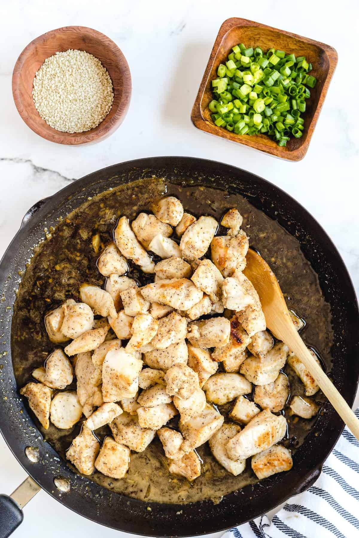 add the chicken to the pan