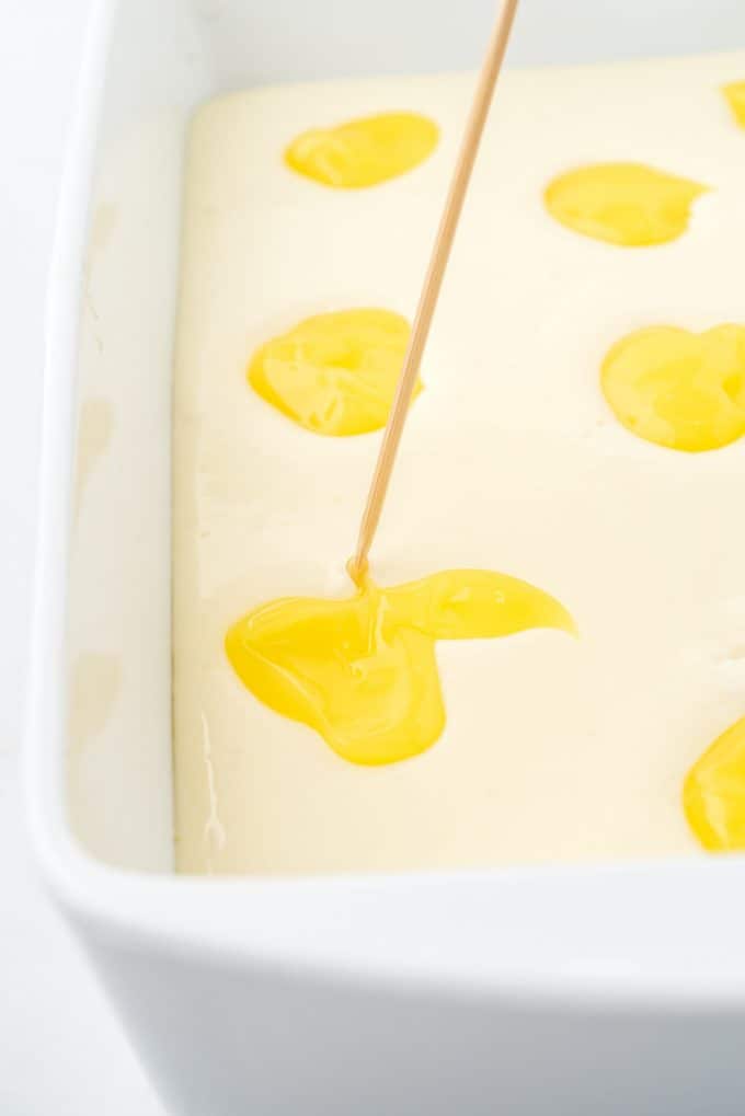 shallowly swirl the lemon curd with toothpick