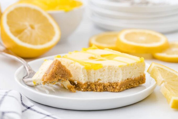 lemon cheesecake bars on a plate
