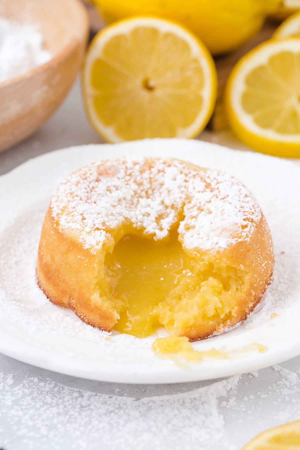 showing the inside of lemon lava cake