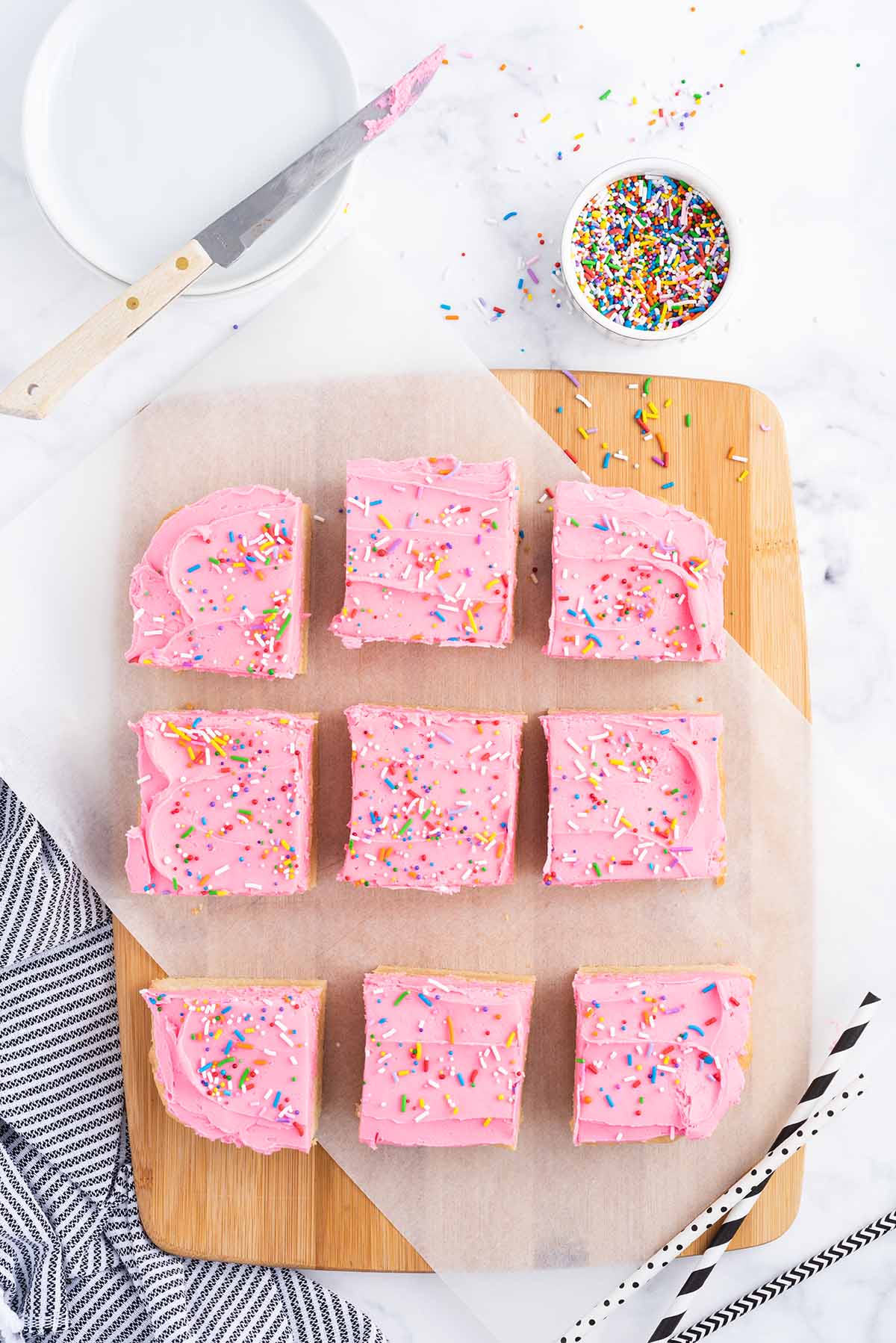 sugar cookie bars cut to squares