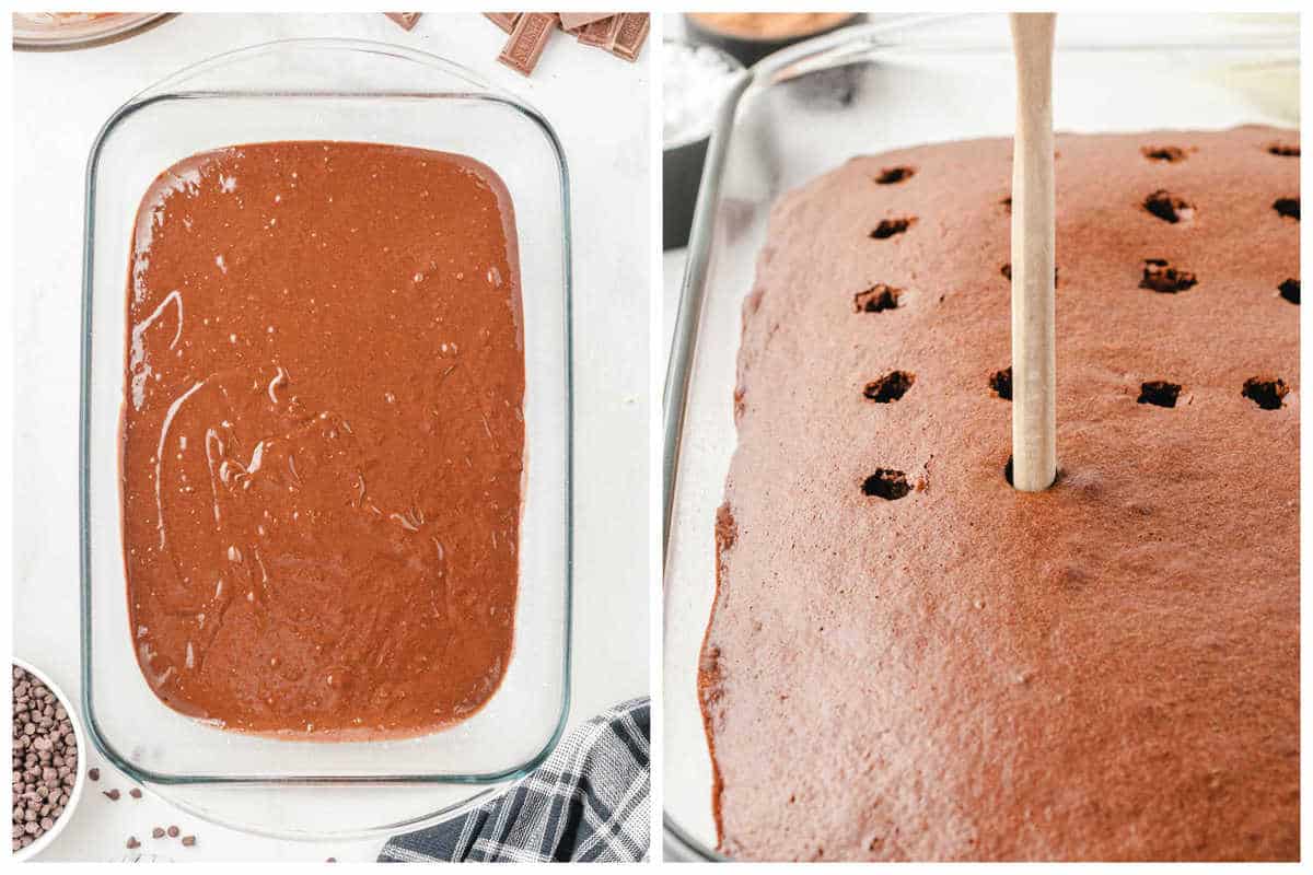 poke cake with wooden stick