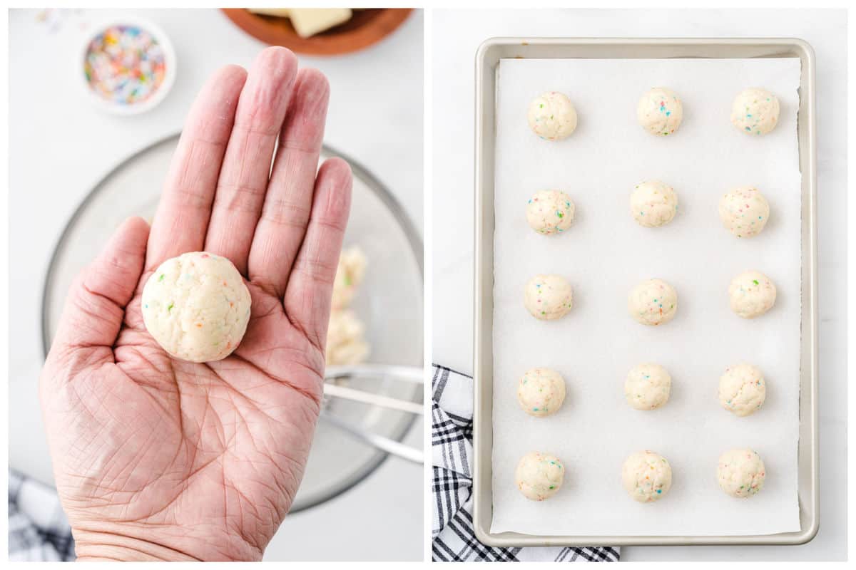 Roll the chilled dough into balls and set on a baking sheet