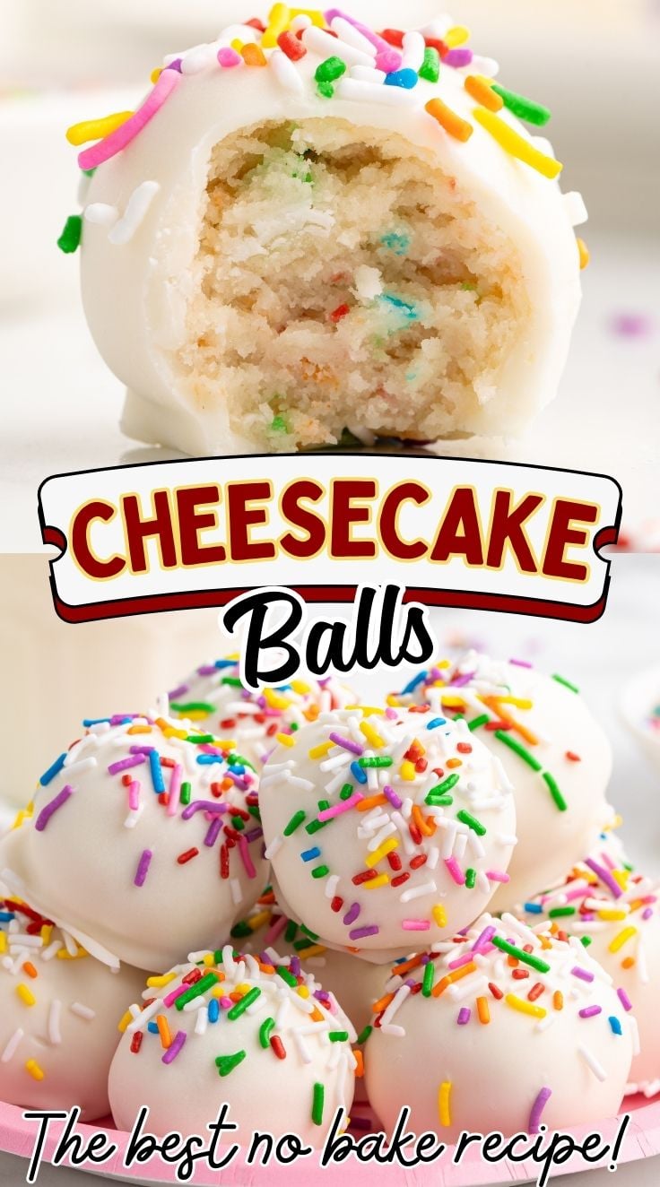 Close up of a half bitten No Bake Cheesecake Balls