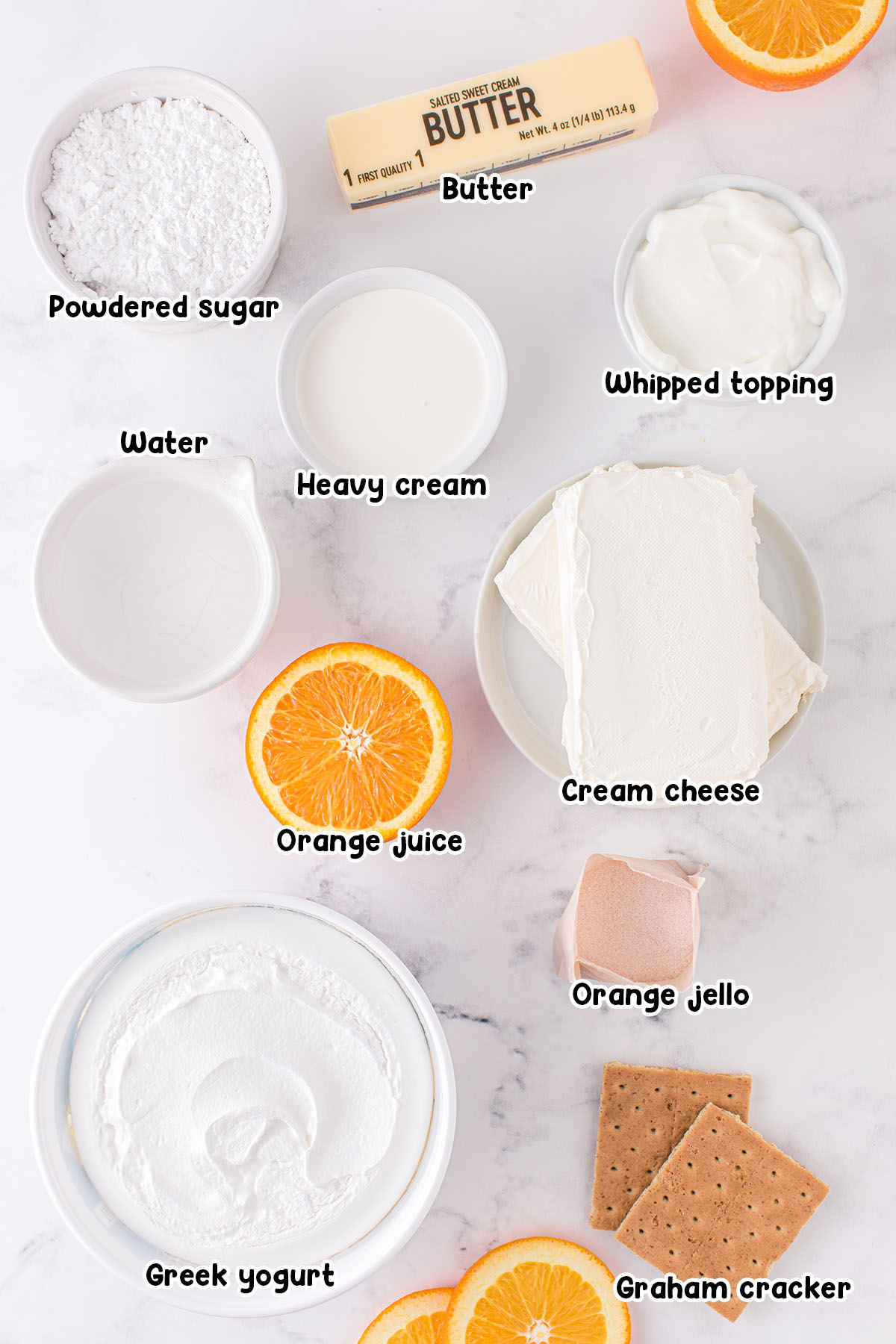 Orange creamsicle cheesecake ingredients.