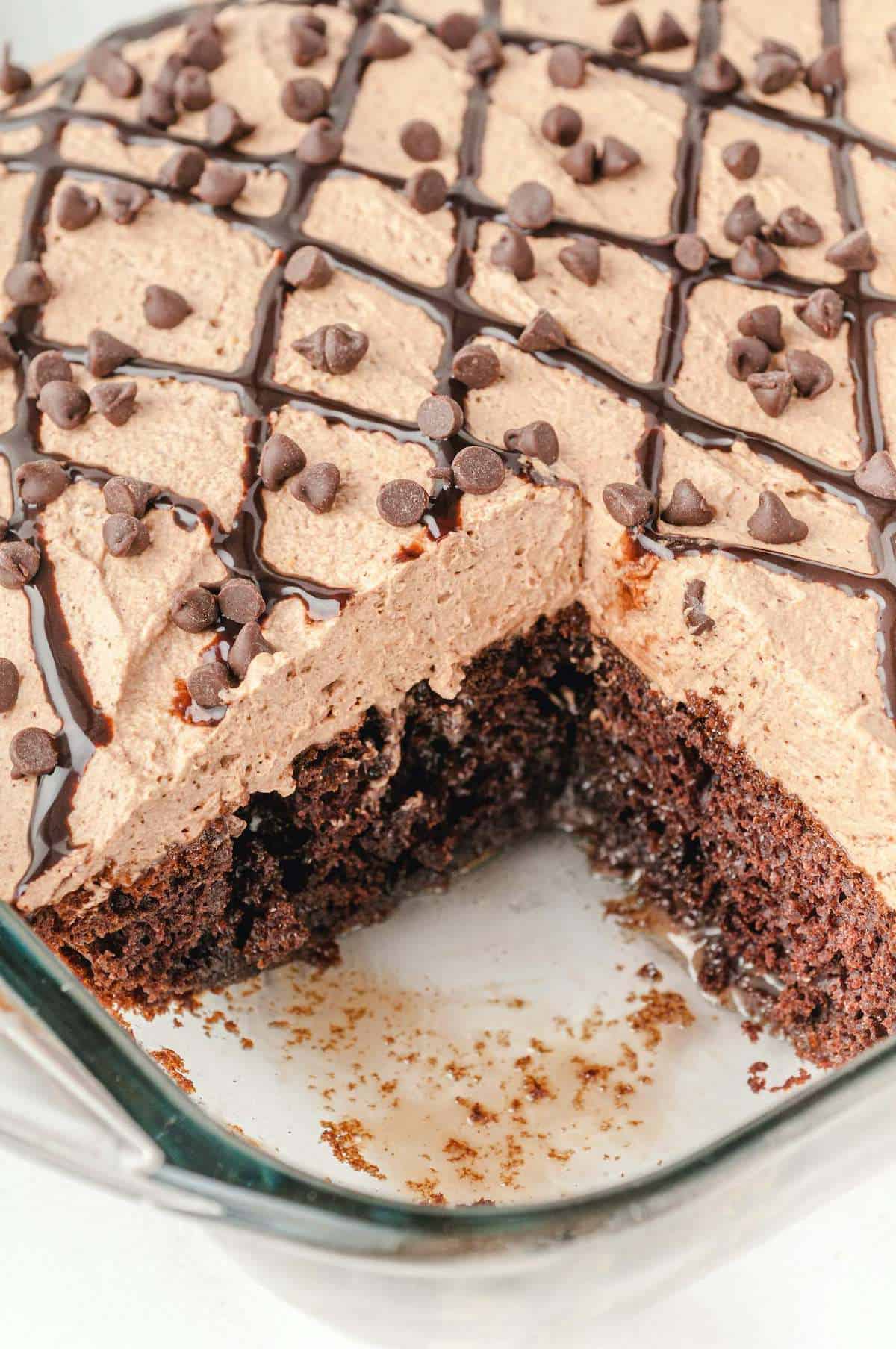 showing the inside of the chocolate poke cake