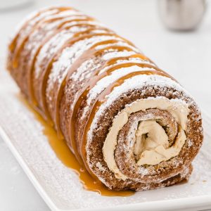 caramel banana cake roll featured image
