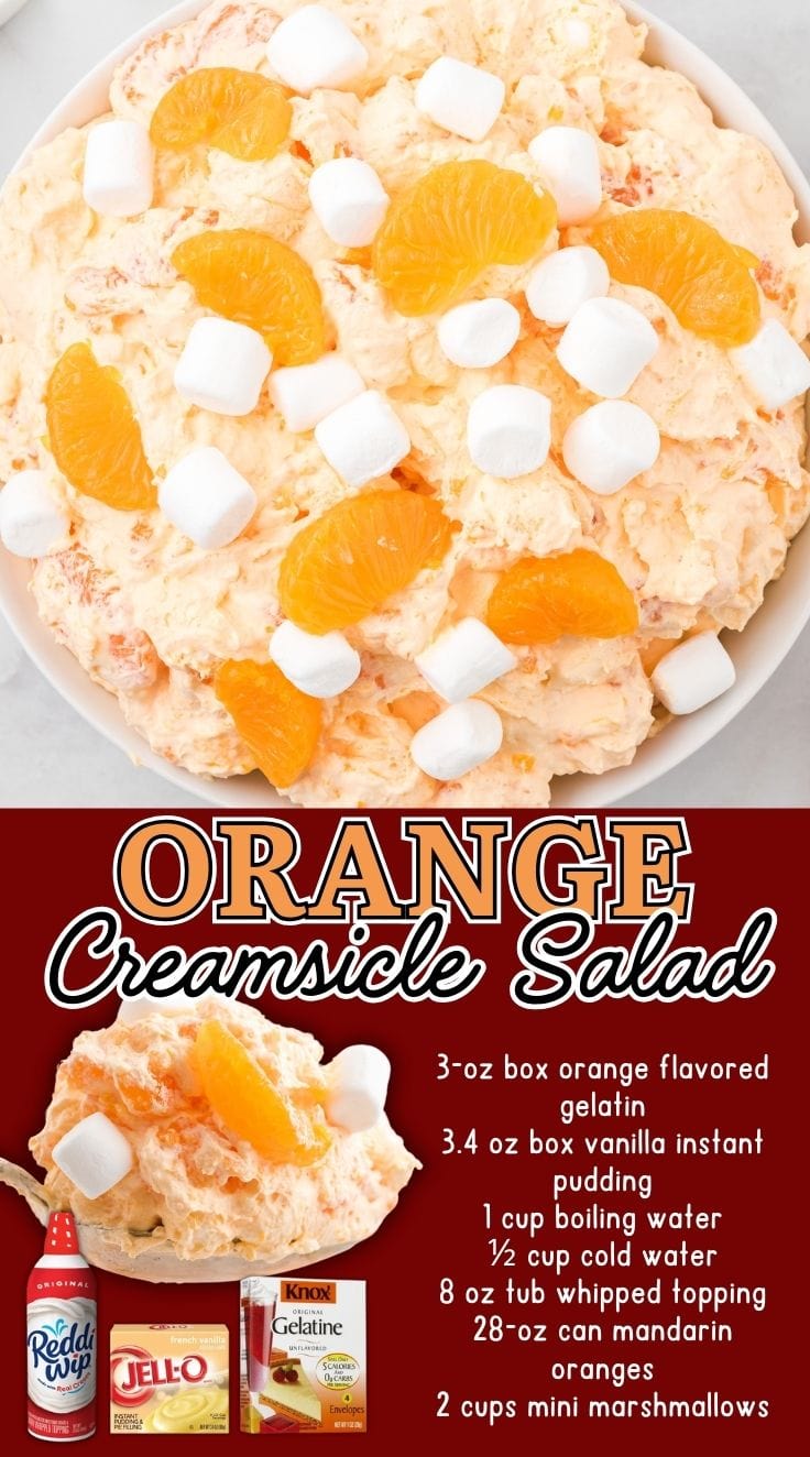 Creamy and fluffy Orange Creamsicle Salad with mini marshmallows