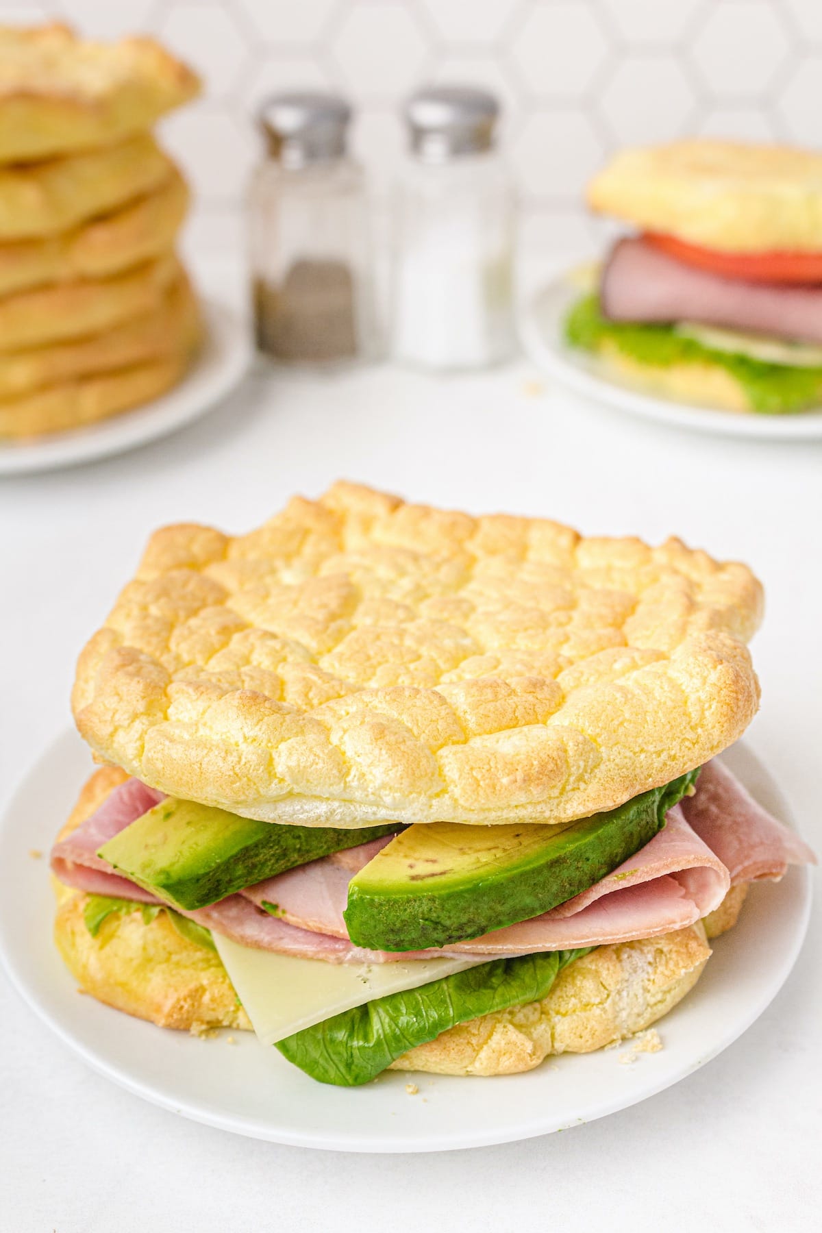 cloud bread with avocado and ham
