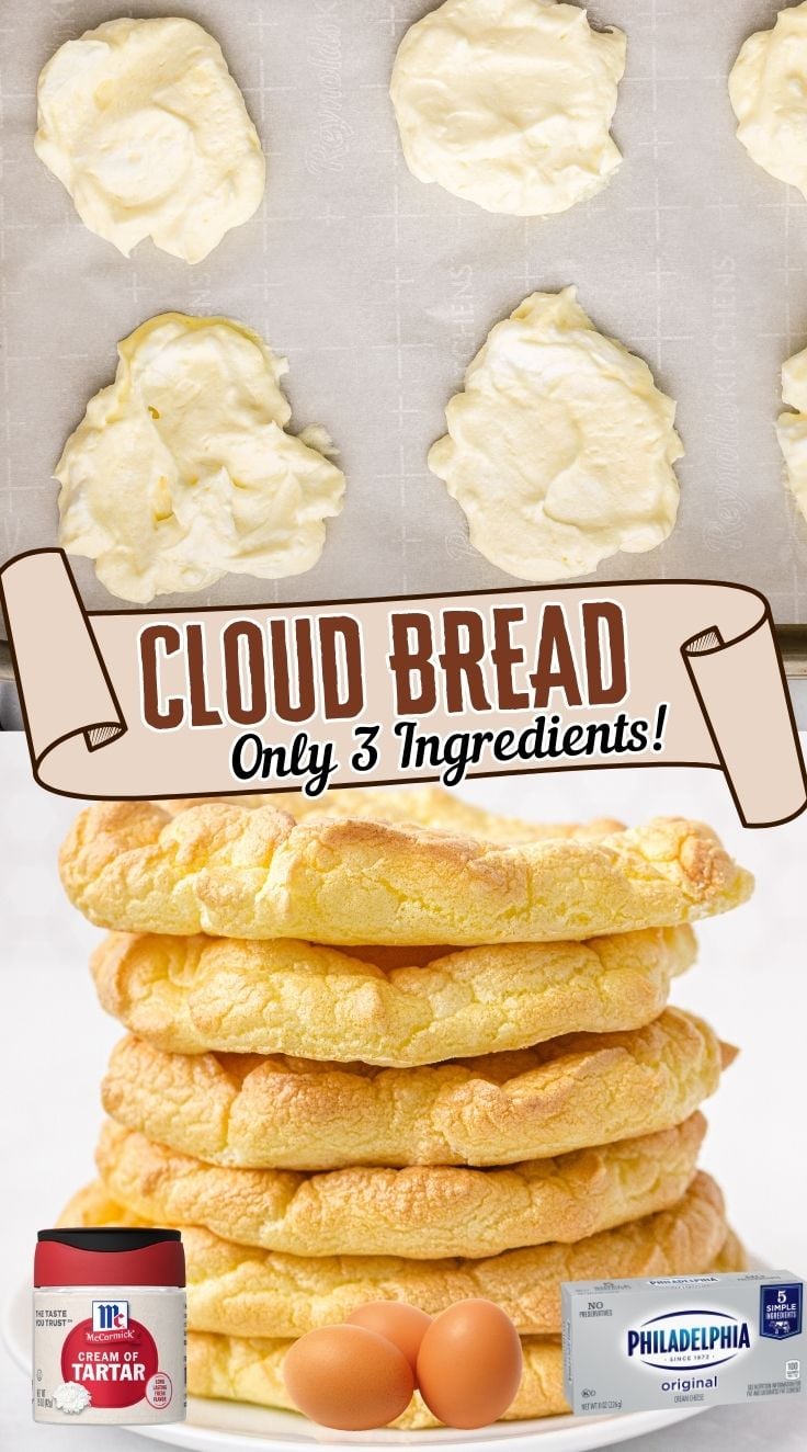 A stack of fluffy cloud bread rounds baked until golden