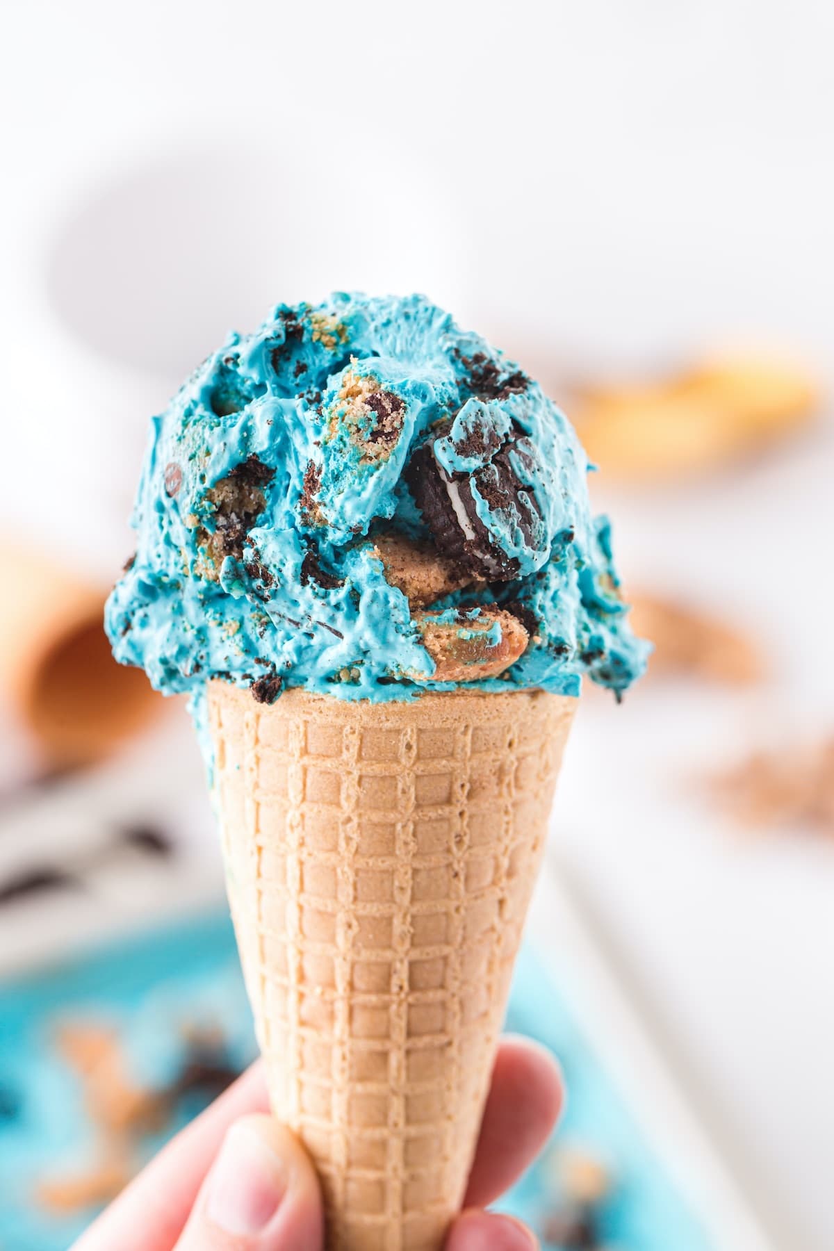 cookie monster ice cream in a cone