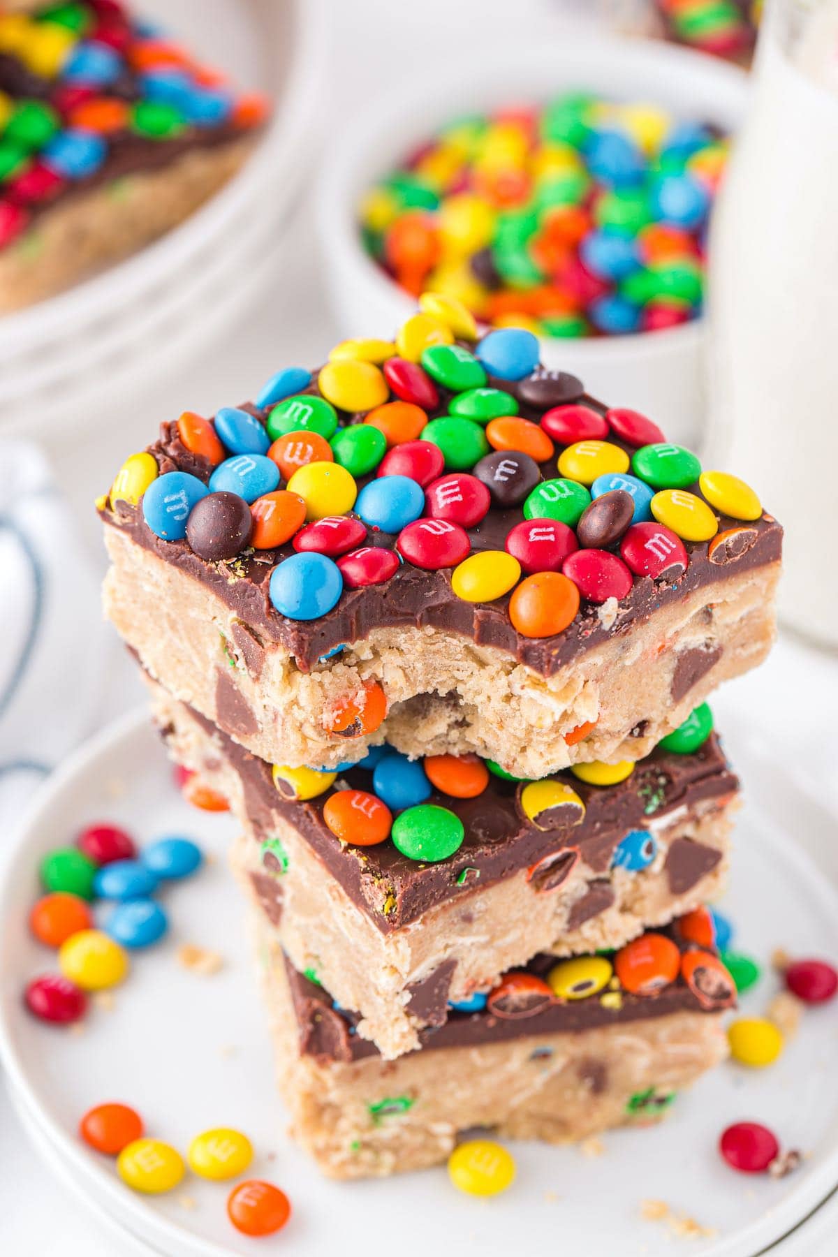 monster cookie dough bars stacked