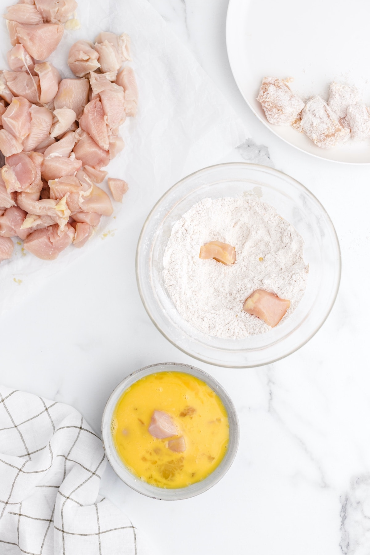 dip the chicken in the egg and coat with flour