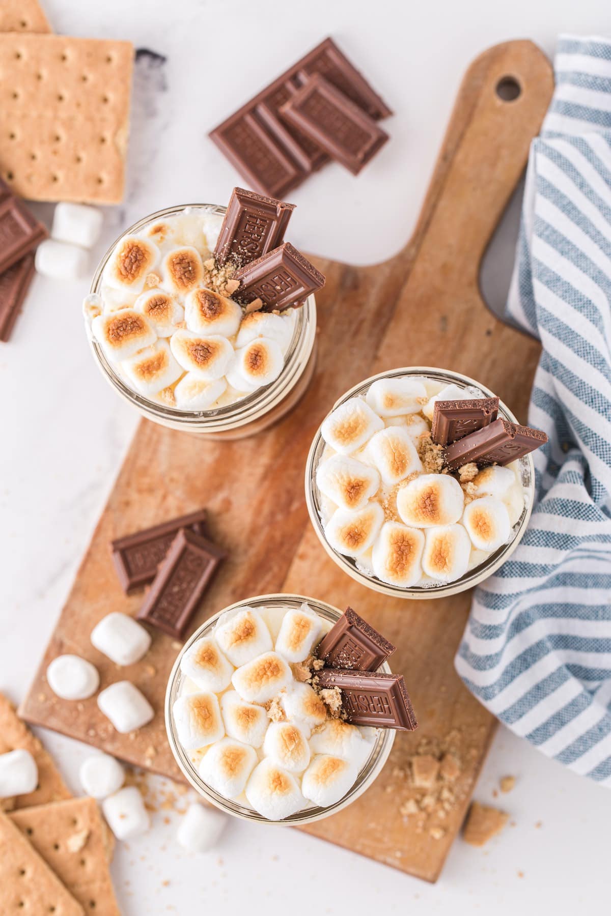 s'mores trifle in 3 jars