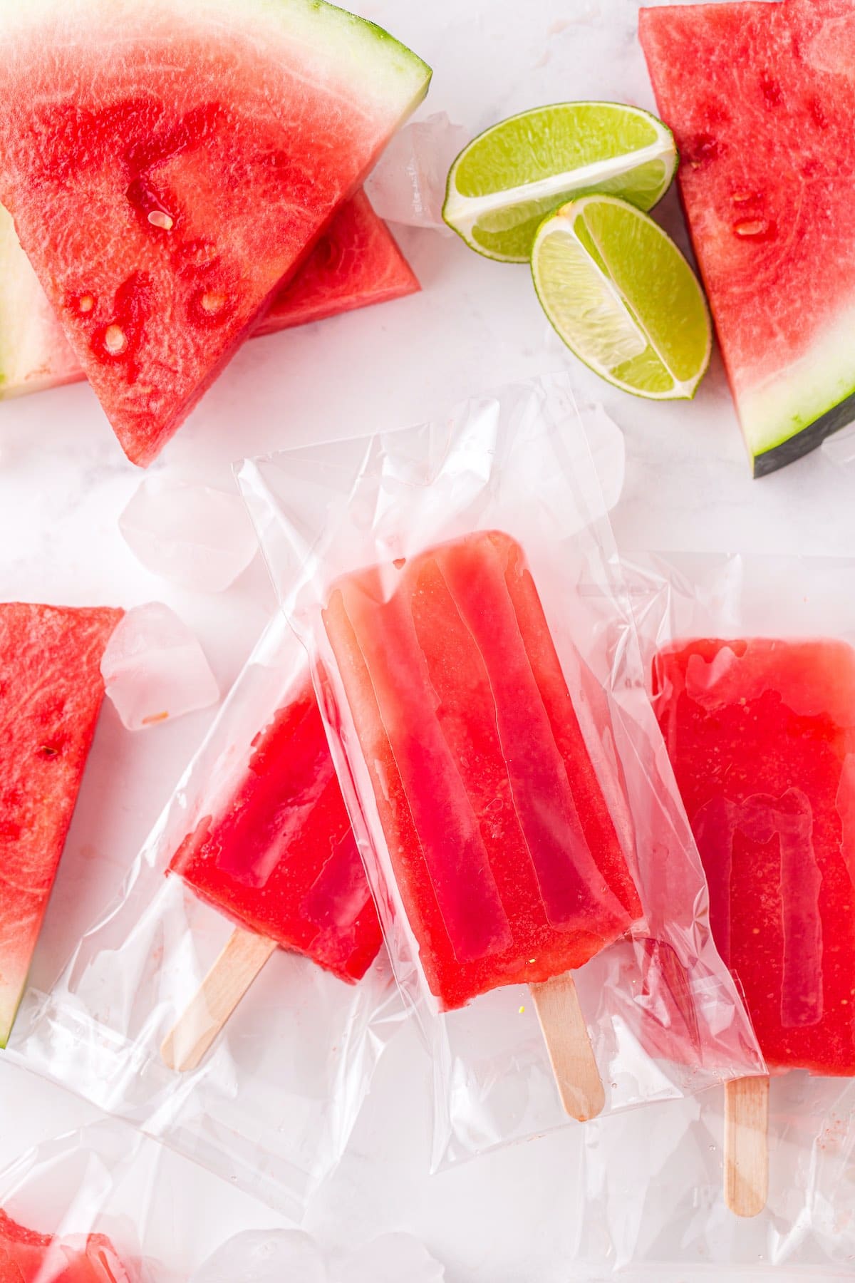 watermelon popsicled wrapped in plastic