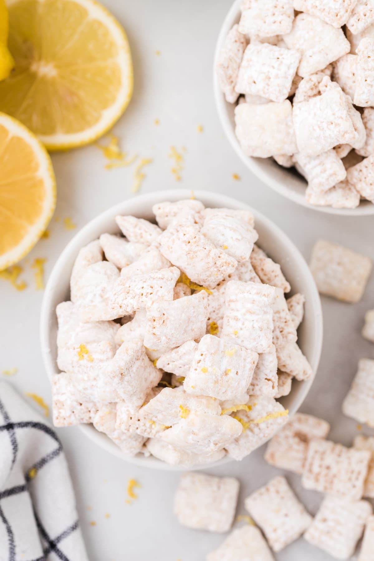 lemon puppy chow in a bowl