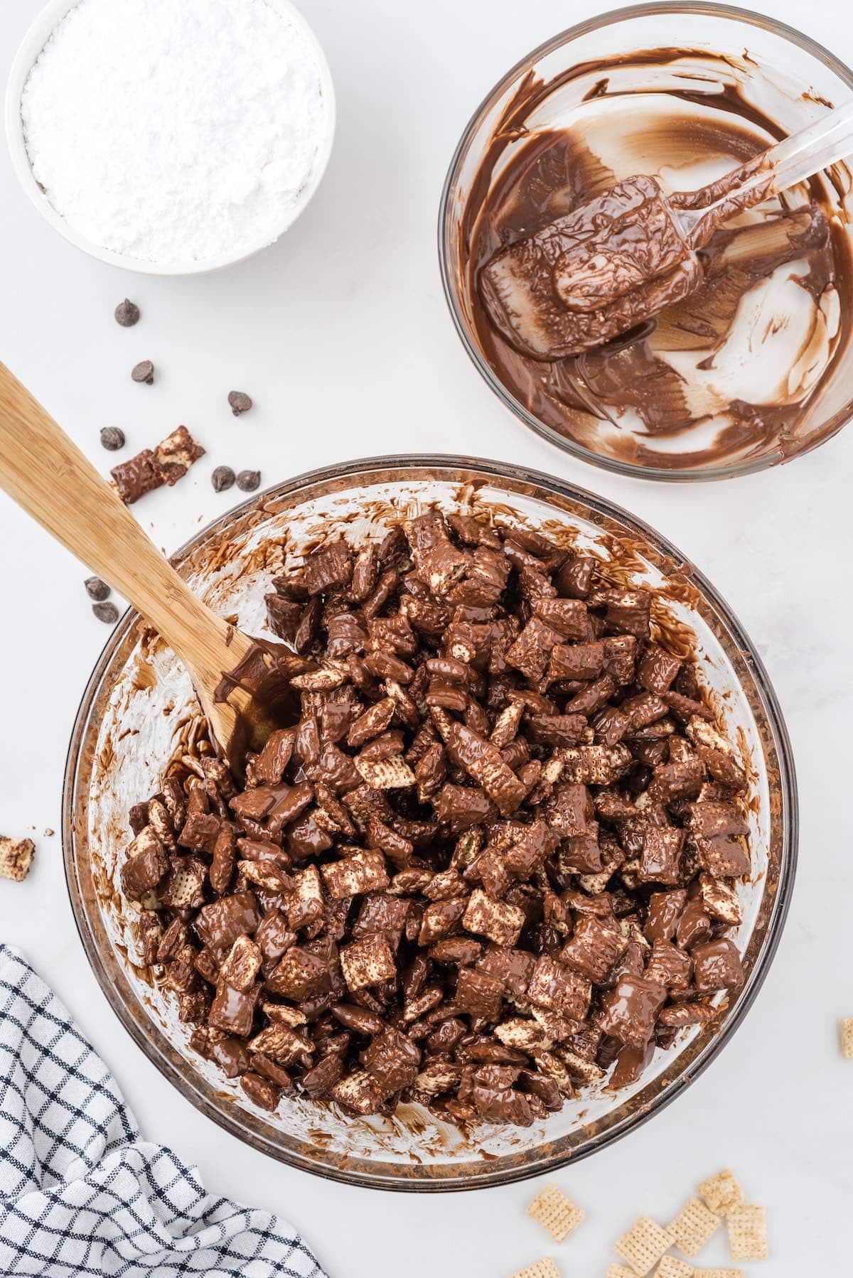 chocolate mixture and rice chex