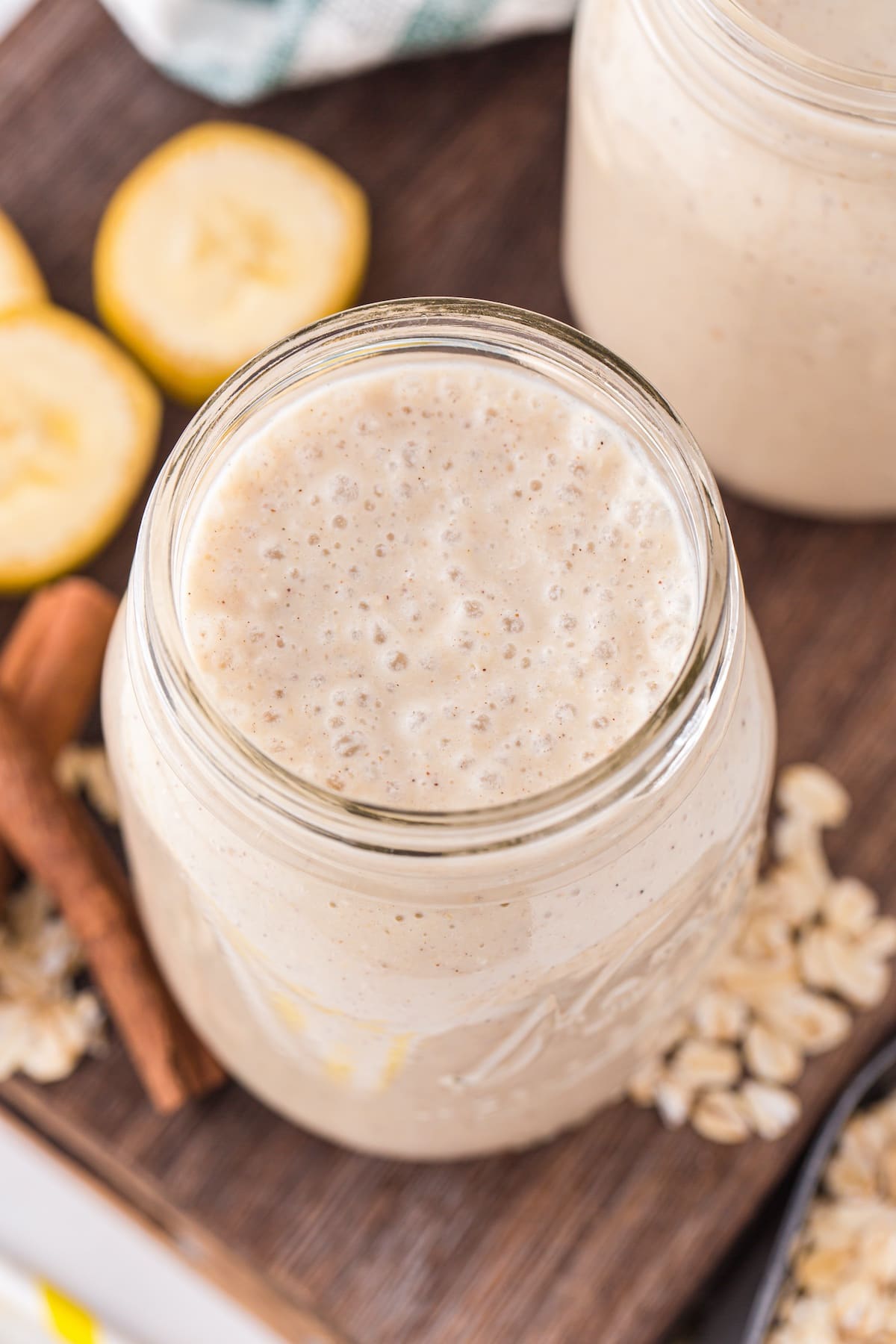 banana bread smoothie in a glass
