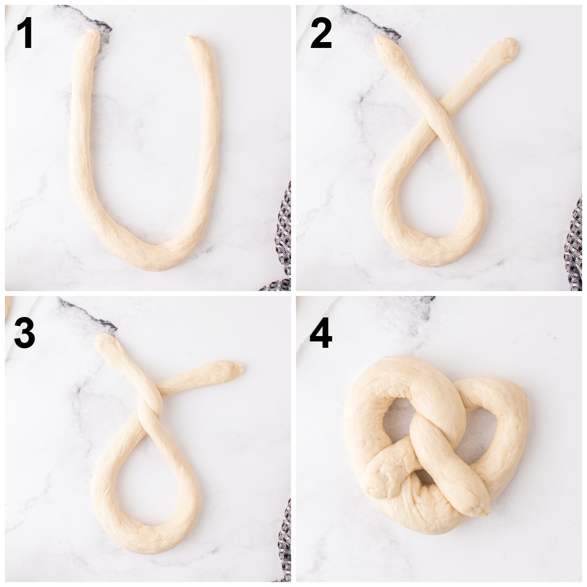 shaping dough into pretzel