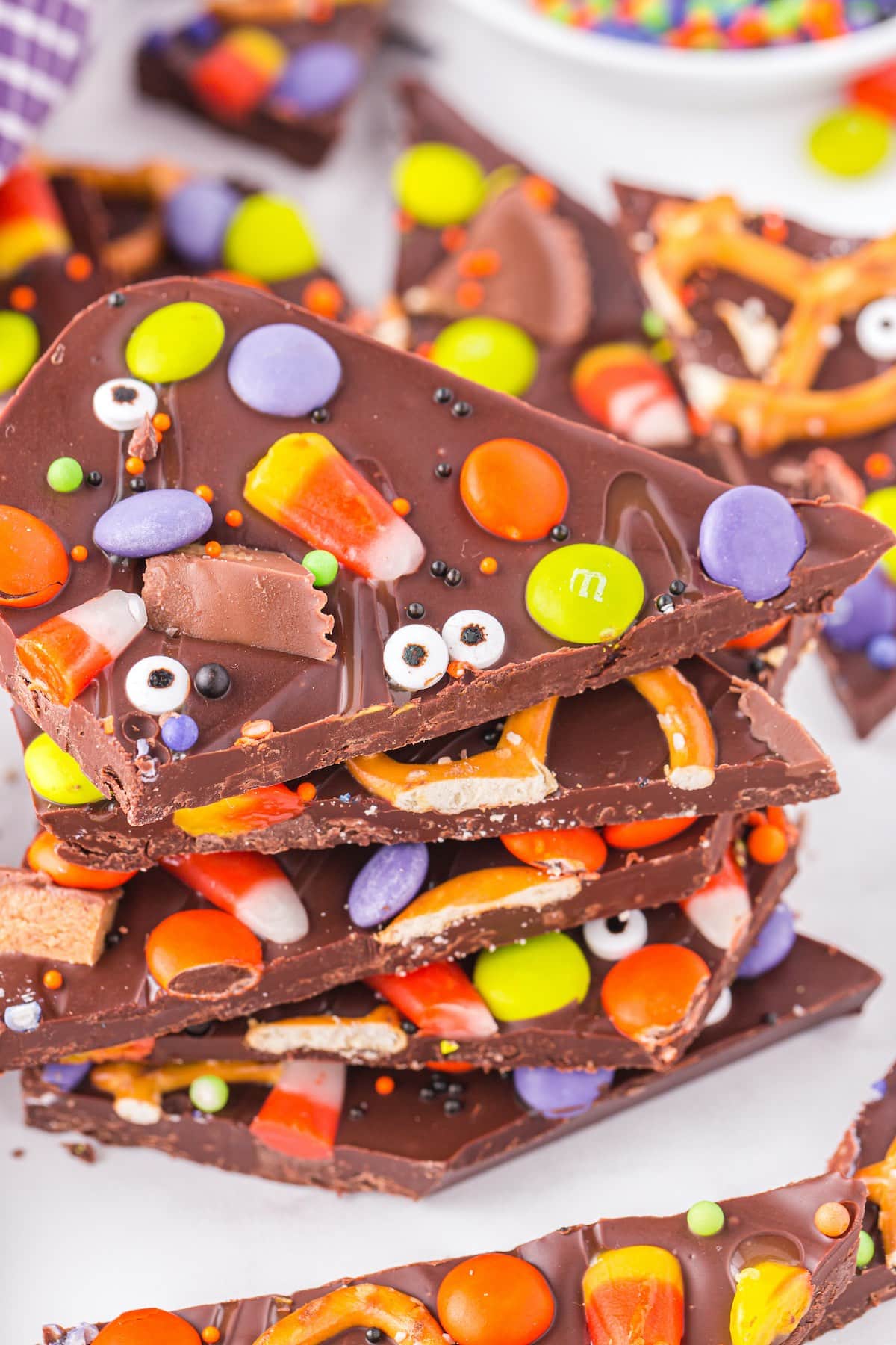 halloween candy bark stacked