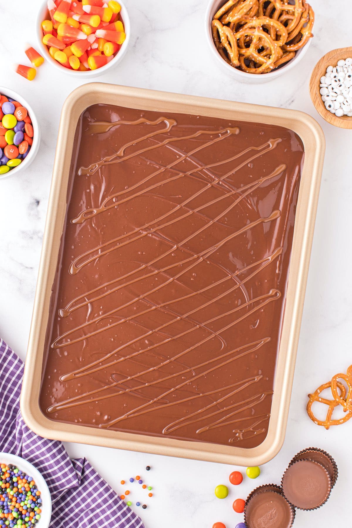drizzle caramel over melted chocolate