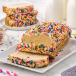 ice cream bread sliced on a white plate.